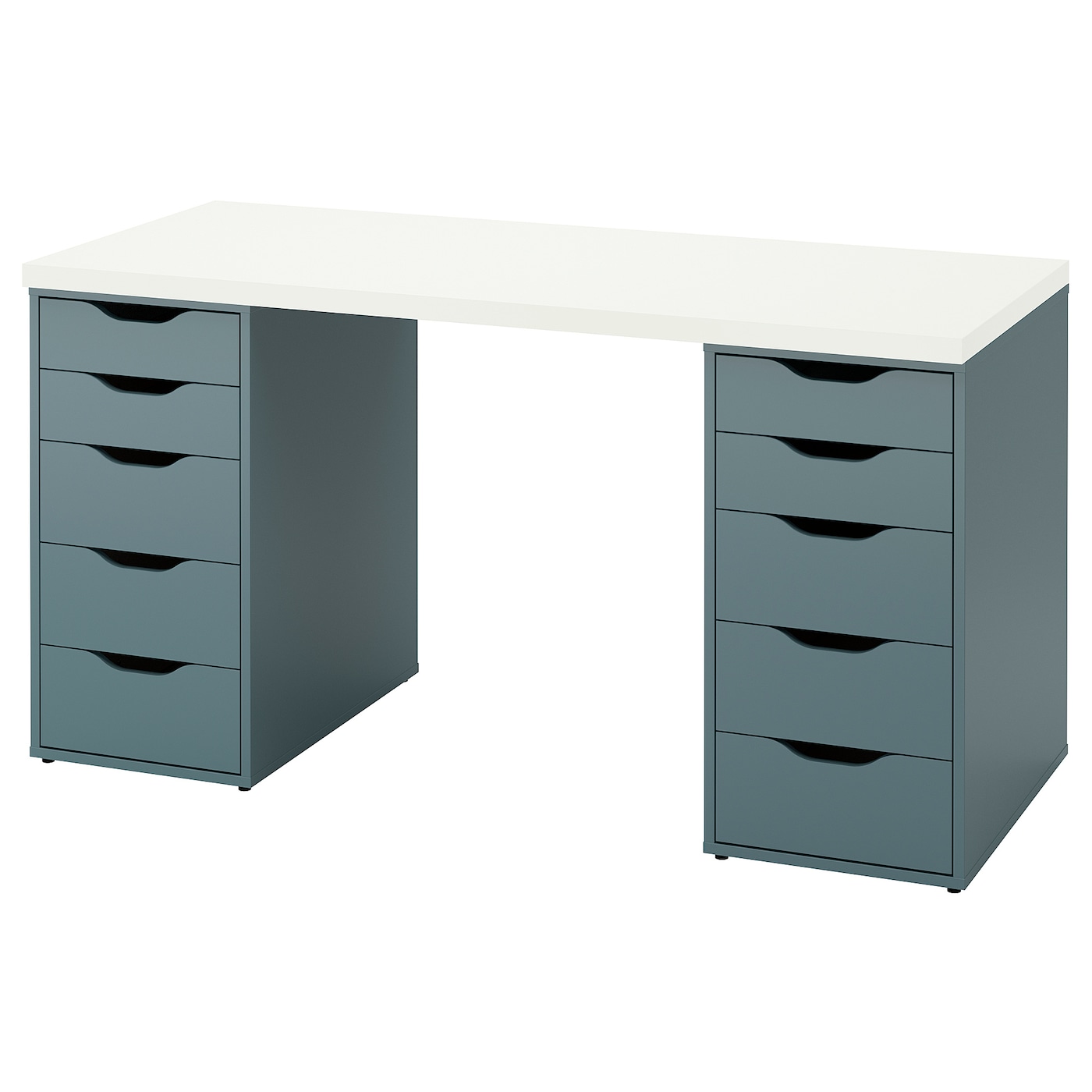 Письменный стол с ящиками - IKEA LAGKAPTEN/ALEX/АЛЕКС/ЛАГКАПТЕН ИКЕА, 140x60 см, белый/серо-бирюзовый