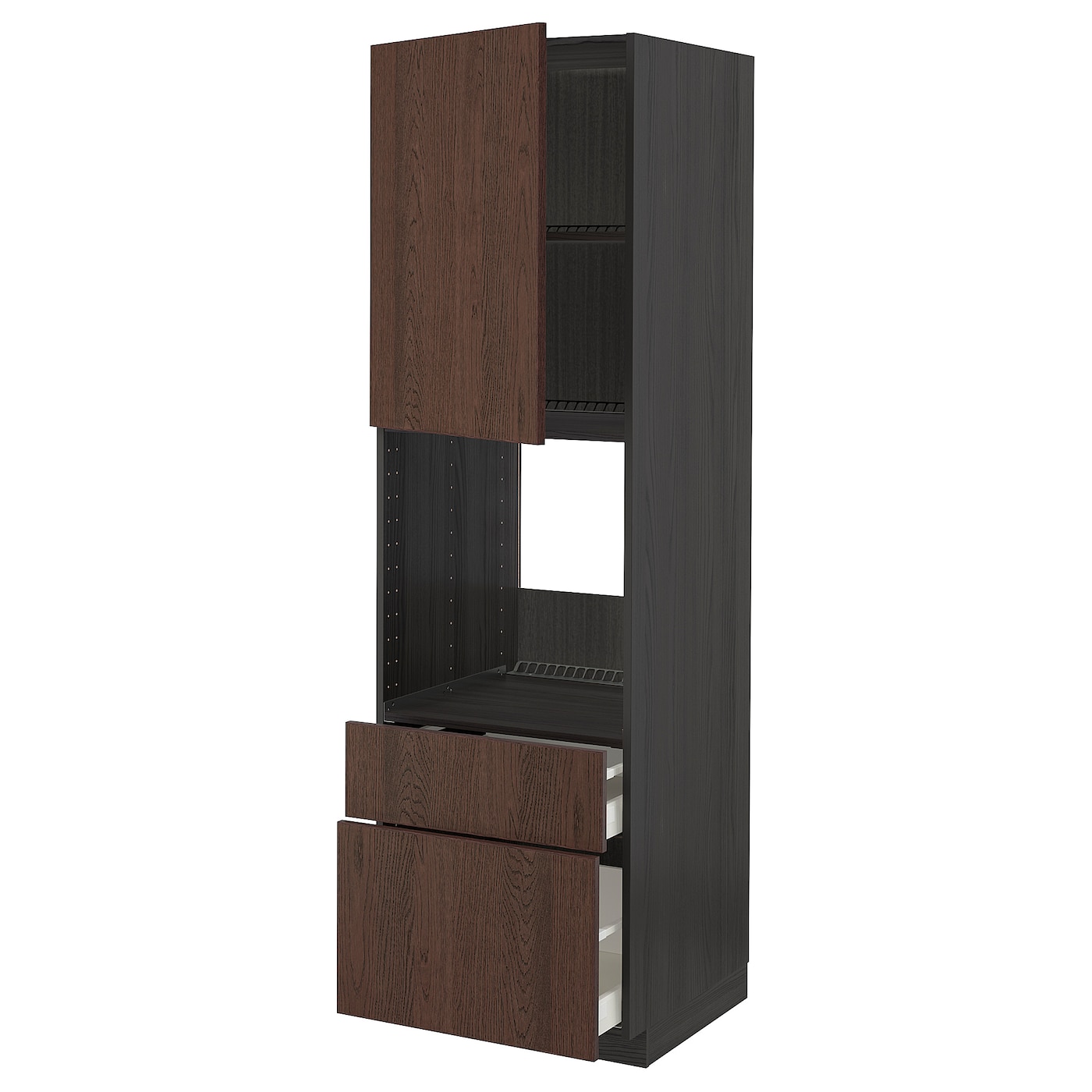 Высокий шкаф с ящиками - IKEA METOD/MAXIMERA/МЕТОД/МАКСИМЕРА ИКЕА, 200х60х60 см, коричневый/черный
