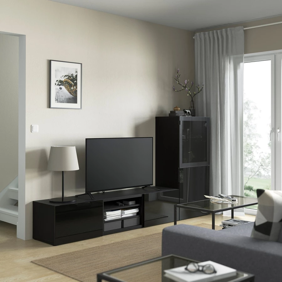 Комбинация для хранения ТВ - IKEA BESTÅ/BESTA, 129x42x240см, черный, БЕСТО ИКЕА (изображение №3)