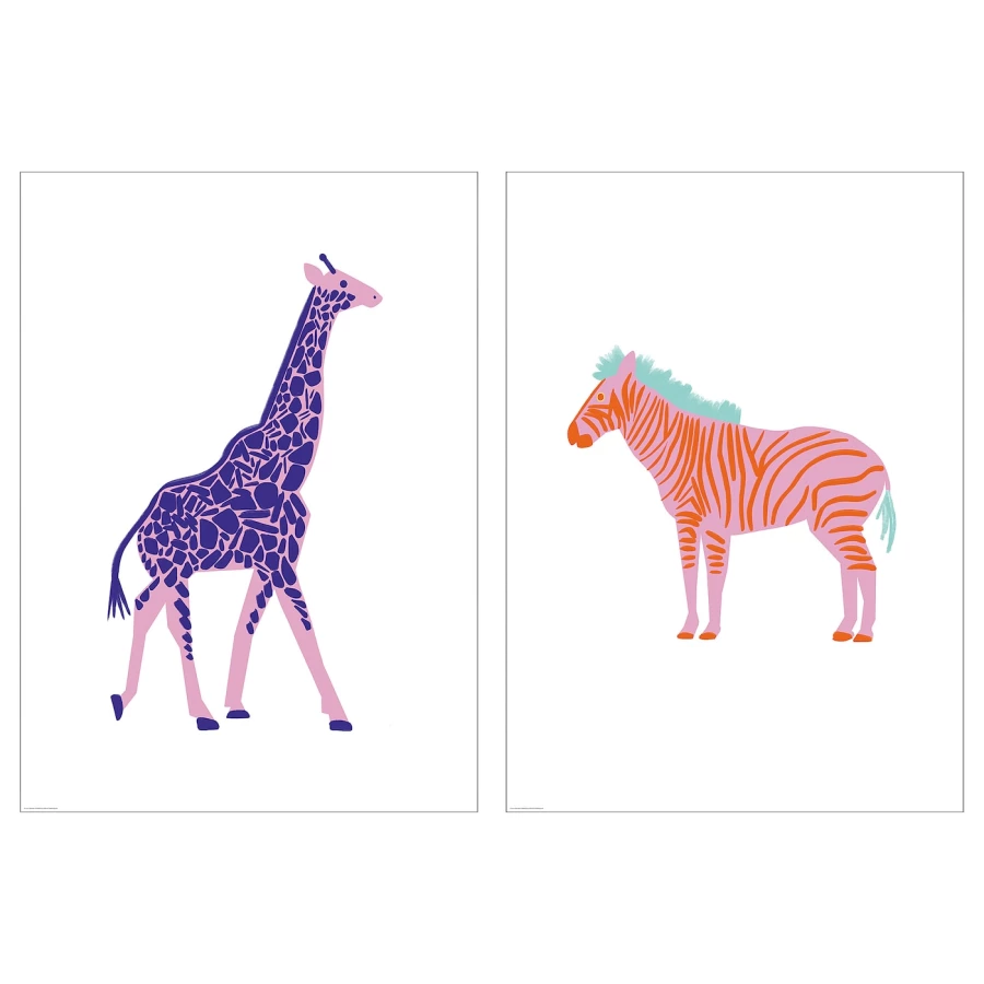 Постер, 2 шт. - IKEA BILD, 50х70 см, «Жираф и зебра», БИЛЬД ИКЕА (изображение №1)