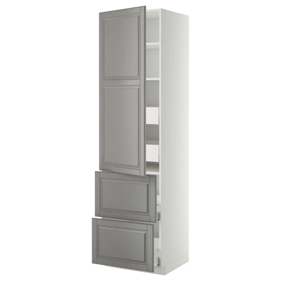Высокий шкаф - IKEA METOD/MAXIMERA/МЕТОД/МАКСИМЕРА ИКЕА, 60х60х220 см, белый/серый (изображение №1)
