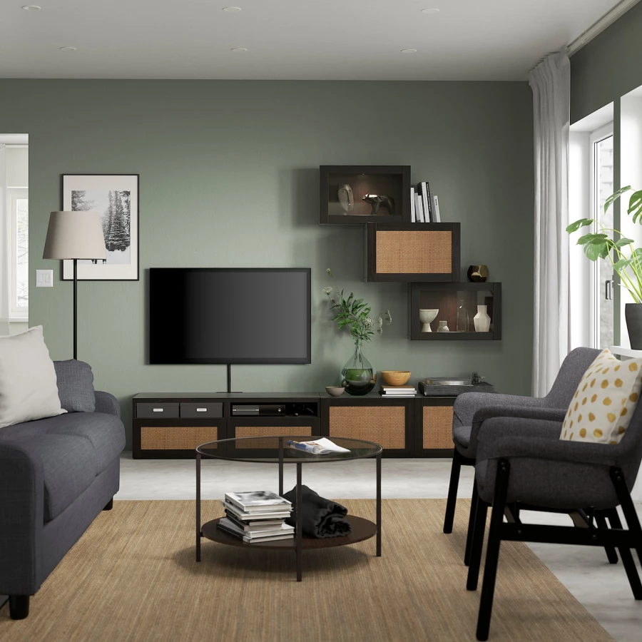 Комбинация для хранения ТВ - IKEA BESTÅ/BESTA, 190x42x240см, коричневый/черный, БЕСТО ИКЕА (изображение №3)