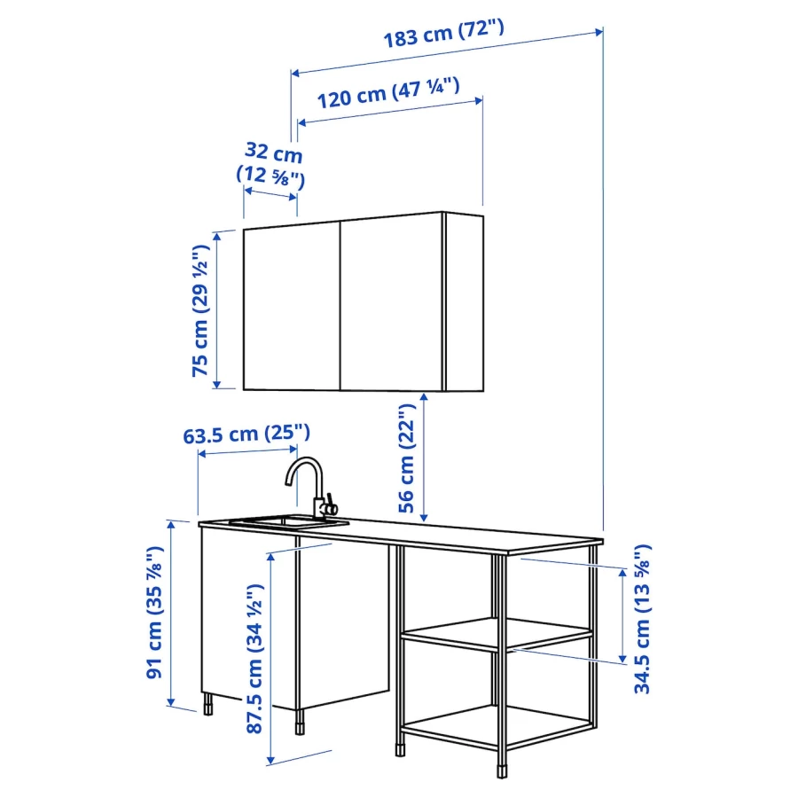 Кухня -  ENHET  IKEA/ ЭНХЕТ ИКЕА, 222х183 см, белый/бежевый (изображение №3)