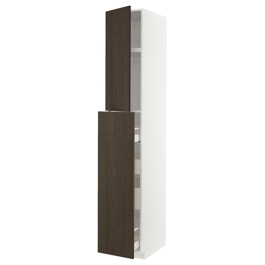 Высокий шкаф - IKEA METOD/MAXIMERA/МЕТОД/МАКСИМЕРА ИКЕА, 240х60х40 см, белый/коричневый (изображение №1)