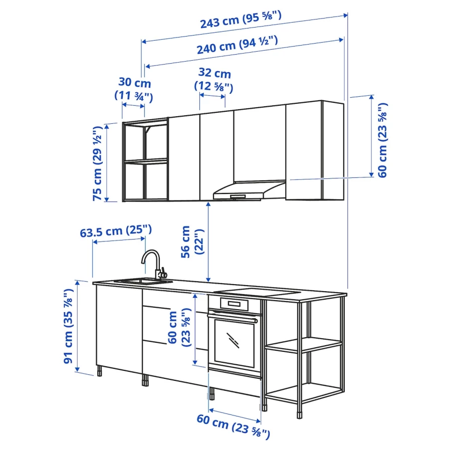 Кухня - ENHET  IKEA/ ЭНХЕТ ИКЕА, 243х222 см, белый/бежевый (изображение №3)
