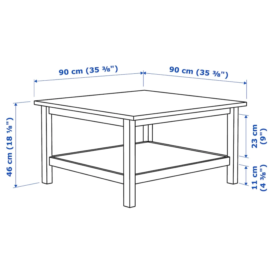 Журнальный стол - IKEA HEMNES/ИКЕА ХЕМНЭС, 90x90х46 см, белая морилка/светло-коричневый (изображение №4)