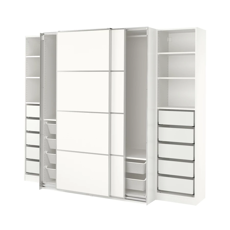 Шкаф-купе - IKEA PAX/MEHAMN/ПАКС/МЕХАМН ИКЕА, 250x66x201 см, белый (изображение №1)