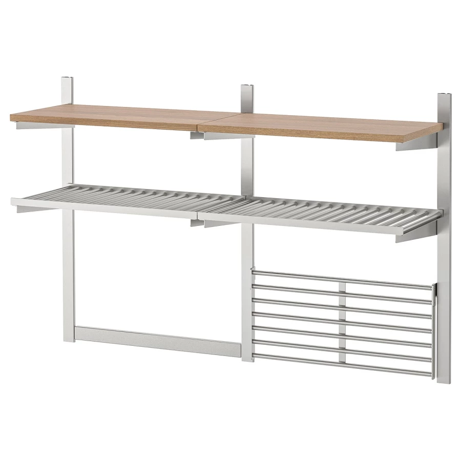 Система полок для кухни - IKEA KUNGSFORS, 124х32х80 см, нержавеющая сталь/ясеневый шпон, КУНГСФОРС ИКЕА (изображение №1)