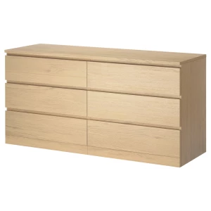 Комод с 6 ящиками - IKEA MALM ИКЕА МАЛЬМ, 160x78х48 см, дубовый шпон, беленый