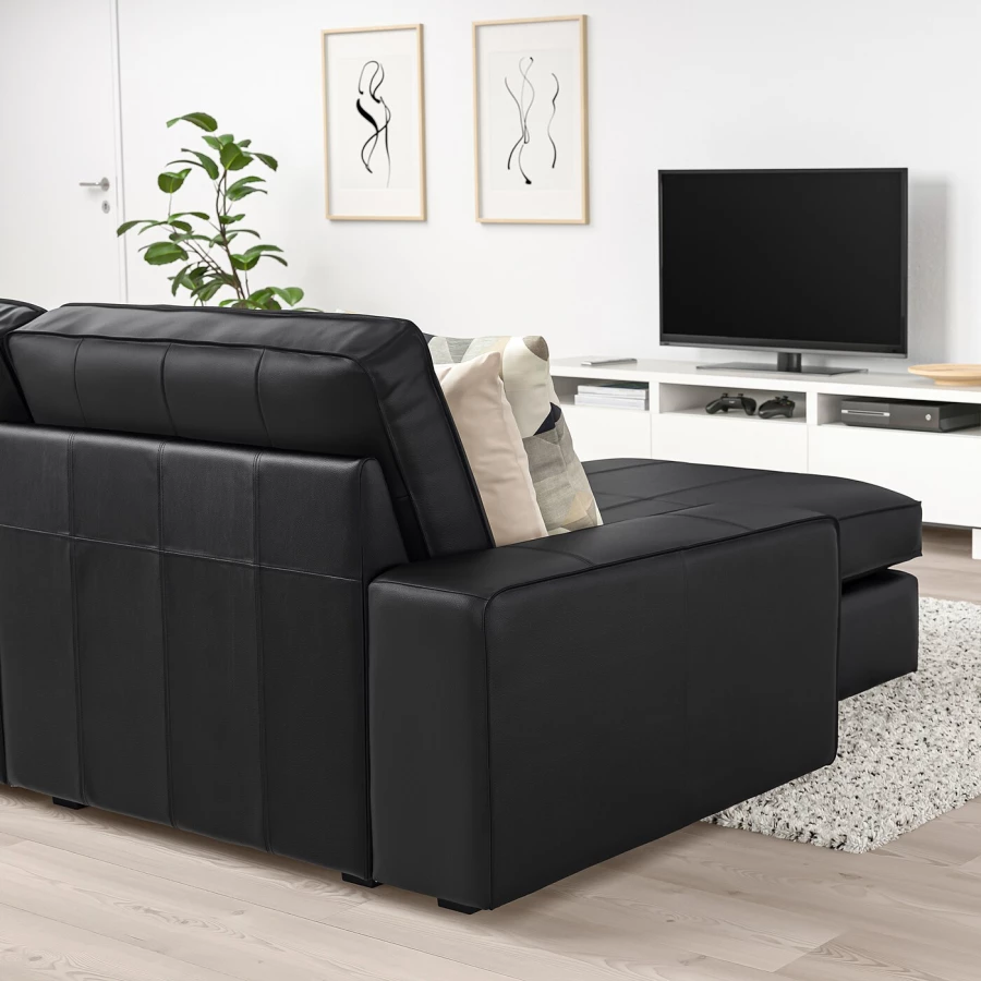 3-местный диван и шезлонг - IKEA KIVIK, 83x163x280см, черный, кожа, КИВИК ИКЕА (изображение №5)