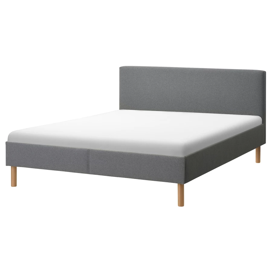 Каркас кровати с мягкой обивкой - IKEA NARRÖN/NARRON, 200х140 см, серый, НЭРРОН ИКЕА (изображение №1)