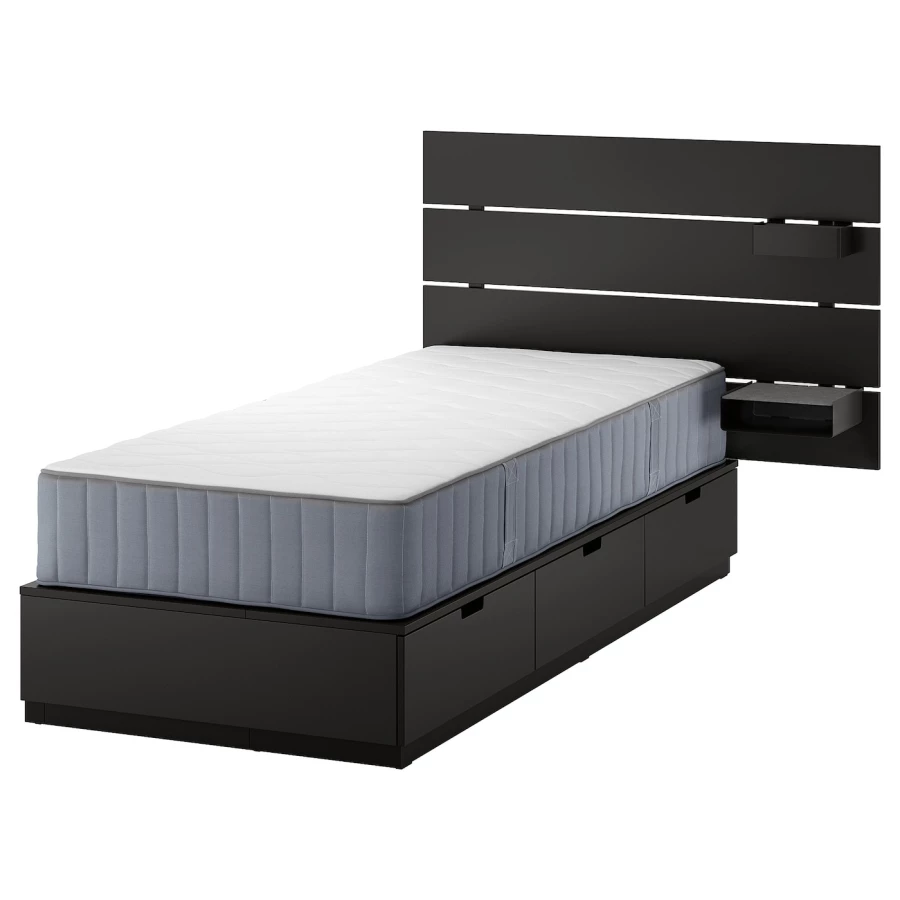 Каркас кровати с контейнером и матрасом - IKEA NORDLI, 200х90 см, матрас средне-жесткий, черный, НОРДЛИ ИКЕА (изображение №1)
