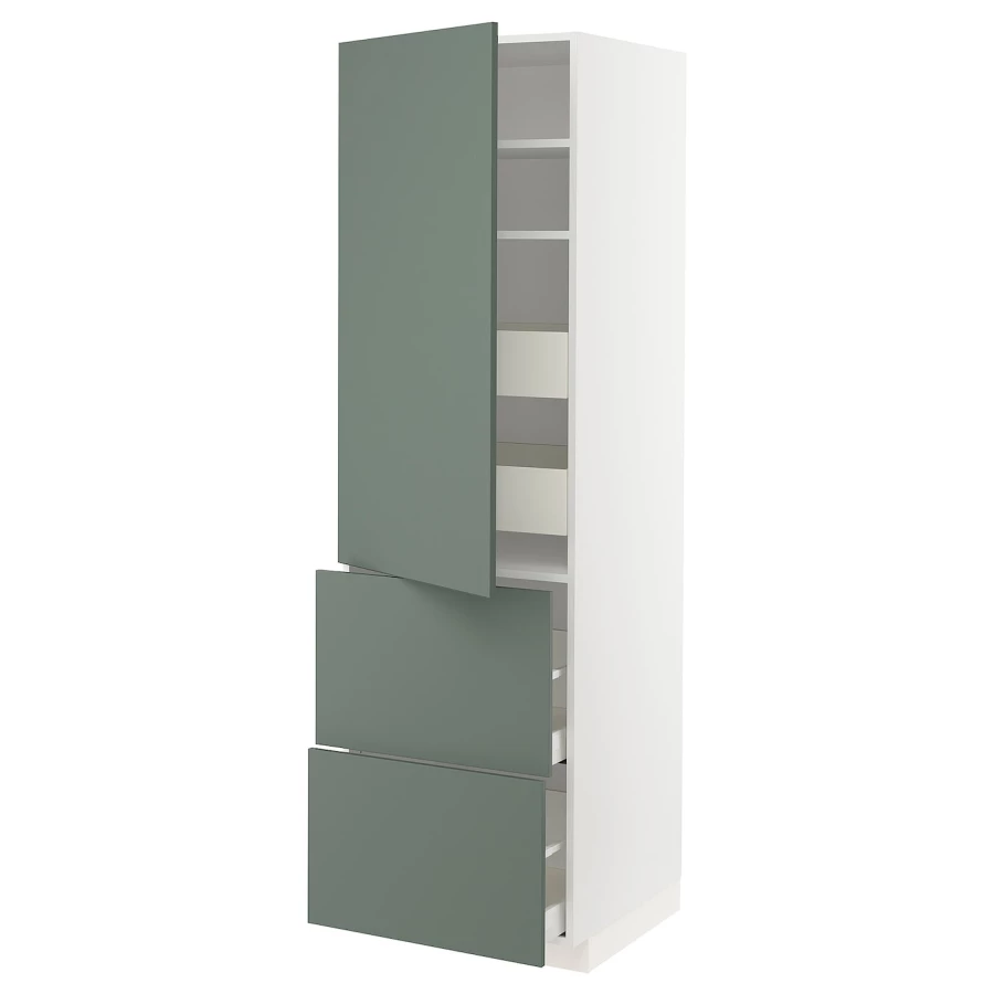 Высокий шкаф - IKEA METOD/MAXIMERA/МЕТОД/МАКСИМЕРА ИКЕА, 200х60х60 см, белый/зеленый (изображение №1)