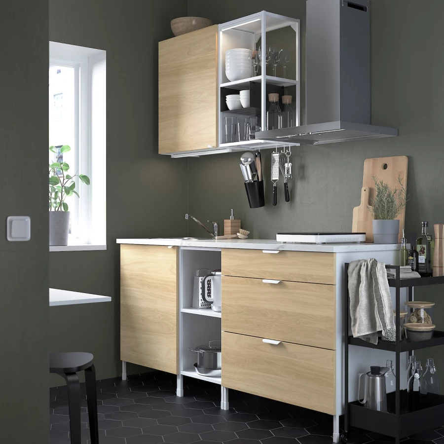 Кухонная комбинация для хранения вещей - ENHET  IKEA/ ЭНХЕТ ИКЕА, 183х63,5х222 см, белый/бежевый (изображение №2)