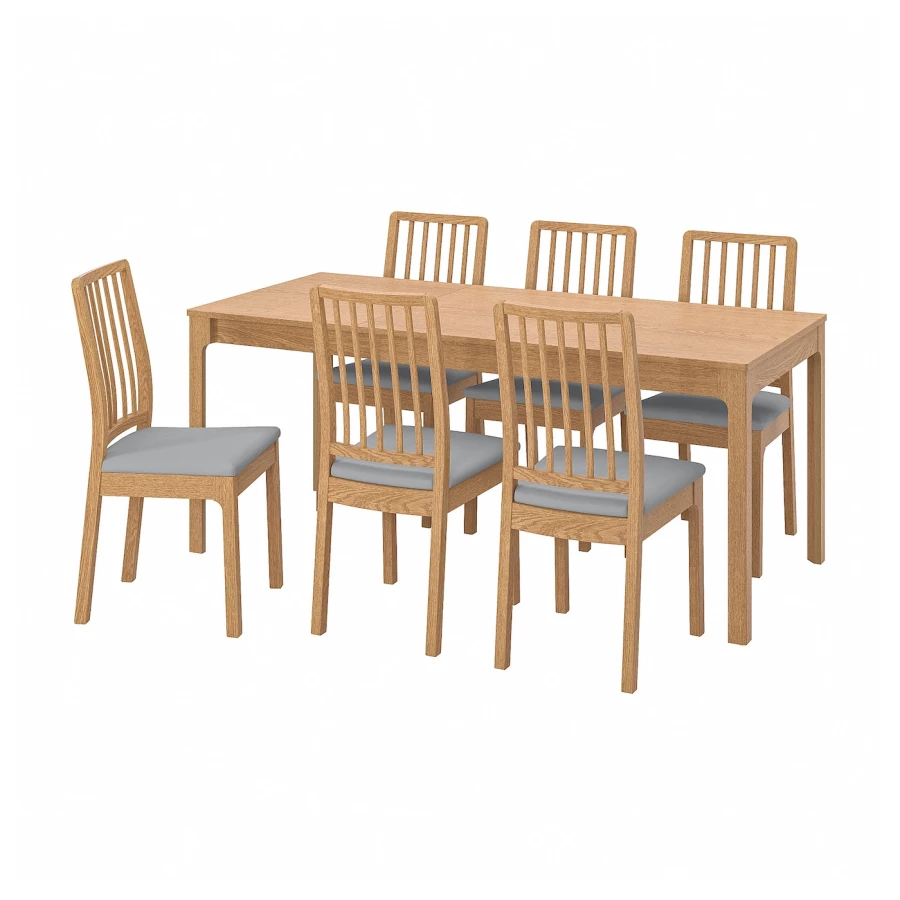Стол и 6 стульев - IKEA EKEDALEN/ЭКЕДАЛЕН ИКЕА, 18х/240х90 см, дуб/серый (изображение №1)