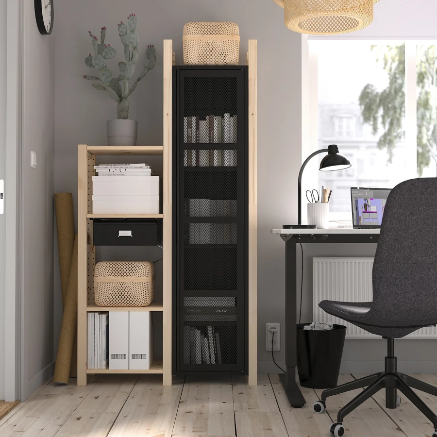 Комбинация для хранения - IKEA IVAR/ИВАР ИКЕА, 92х30х179 см, сосна/черный (изображение №2)