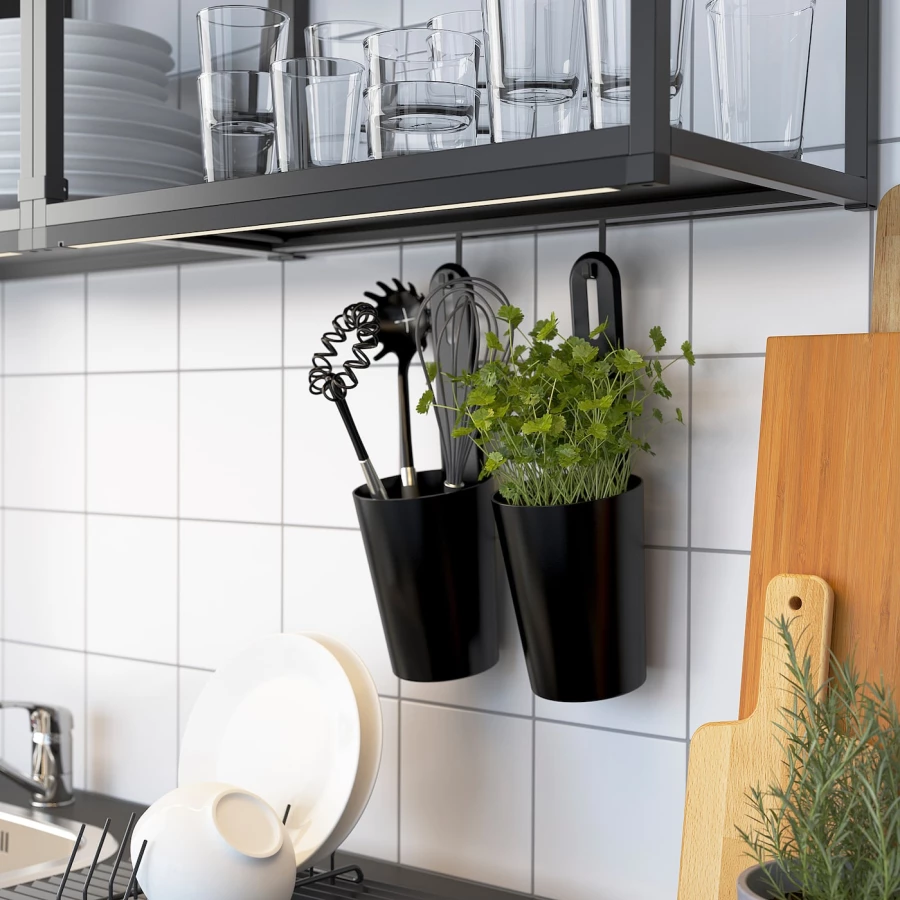 Угловая кухонная комбинация для хранения - ENHET  IKEA/ ЭНХЕТ ИКЕА, 121,5х185х75 см, белый/серый/черный (изображение №7)