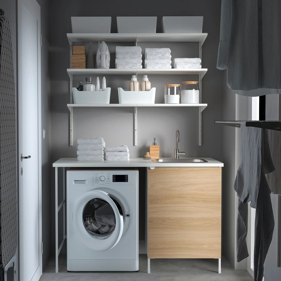 Комбинация шкафов для прачечной и кухни - ENHET  IKEA/ ЭНХЕТ ИКЕА, 139x63,5x87,5 см, белый/бежевый (изображение №2)