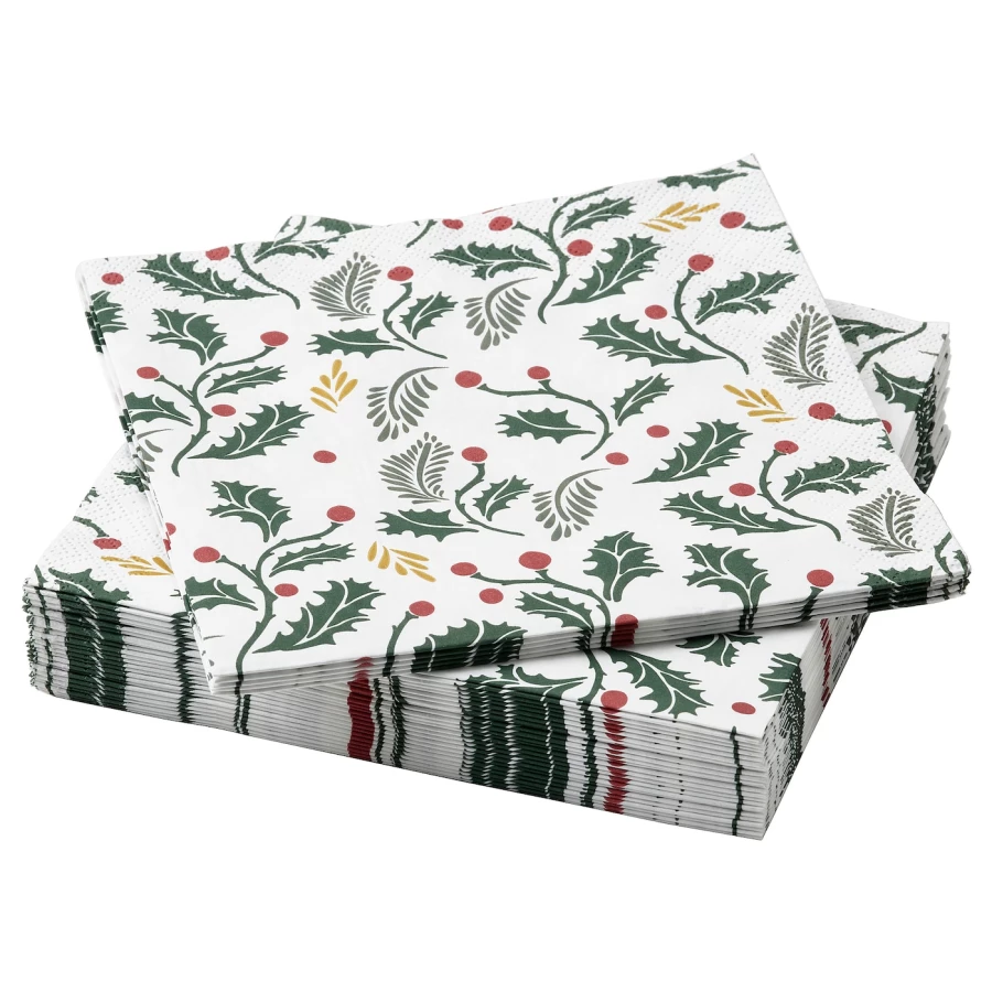 Салфетки - IKEA VINTERFINT, 33х33 см, кремовые с узором листьев, ВИНТЕРФИНТ ИКЕА (изображение №1)