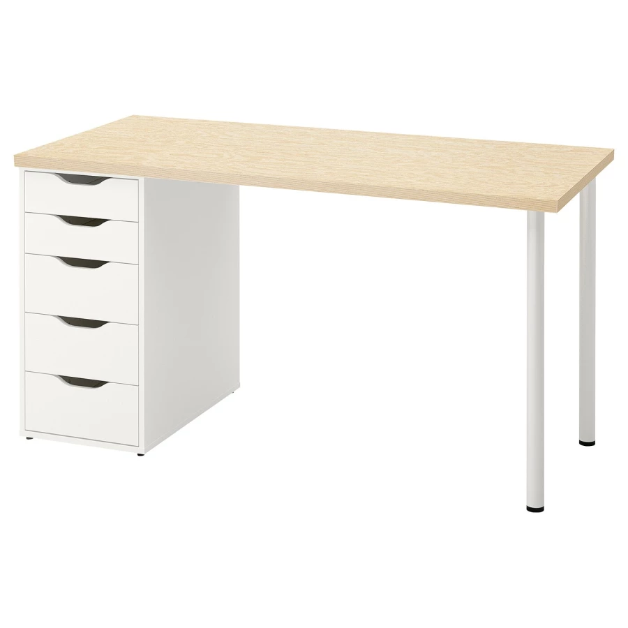 Письменный стол с ящиком - IKEA MITTCIRKEL/ADILS, 140х60 см, сосна/белый, МИТЦИРКЕЛЬ/АДИЛЬС ИКЕА (изображение №1)