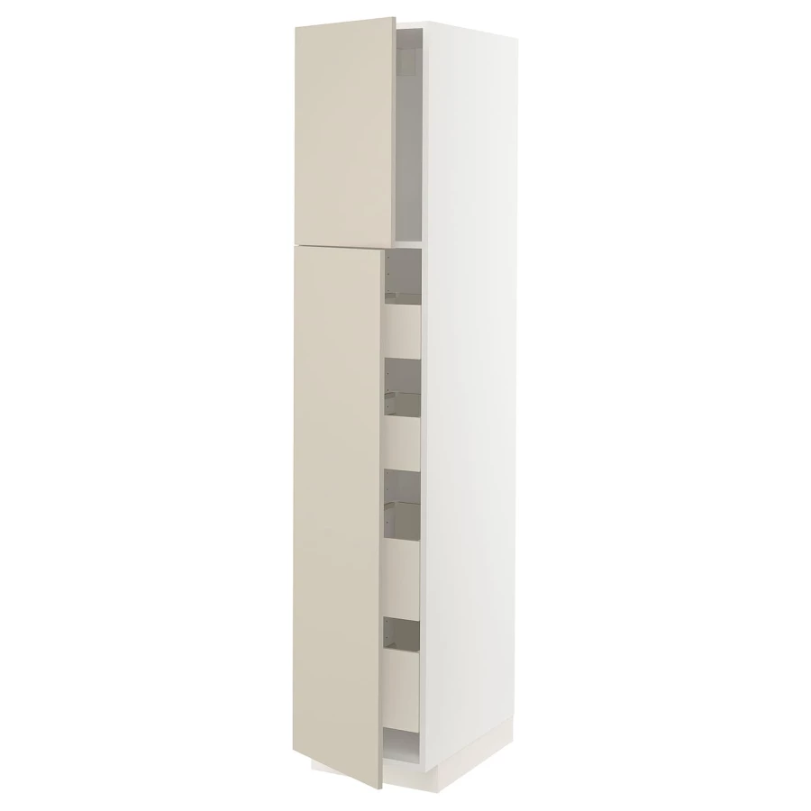 Высокий шкаф - IKEA METOD/MAXIMERA/МЕТОД/МАКСИМЕРА ИКЕА, 200х60х40 см, белый/светло-бежевый (изображение №1)