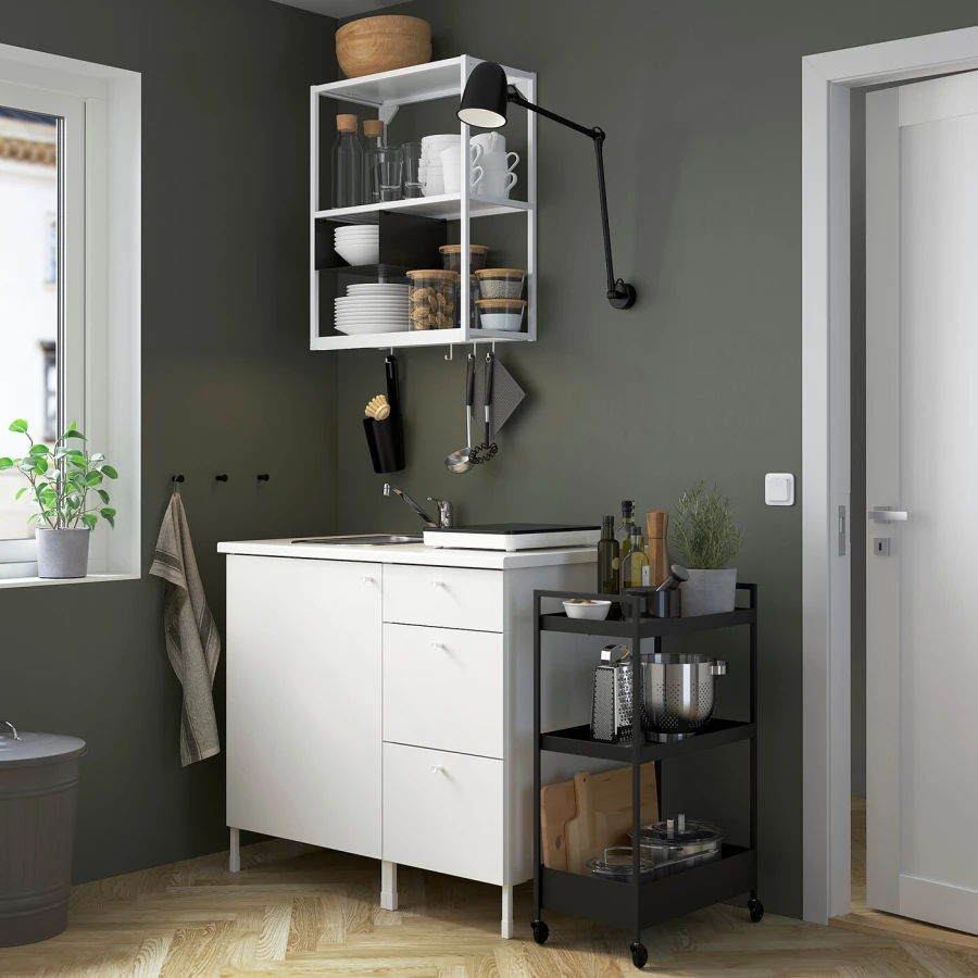 Комбинация шкафов для прачечной и кухни - ENHET  IKEA/ ЭНХЕТ ИКЕА, 103x63,5x222 см, белый (изображение №2)