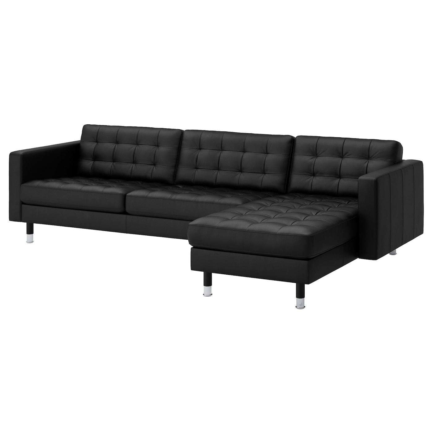 4-местный диван - IKEA LANDSKRONA, 89x280см, черный, кожа, ЛАНДСКРУНА ИКЕА