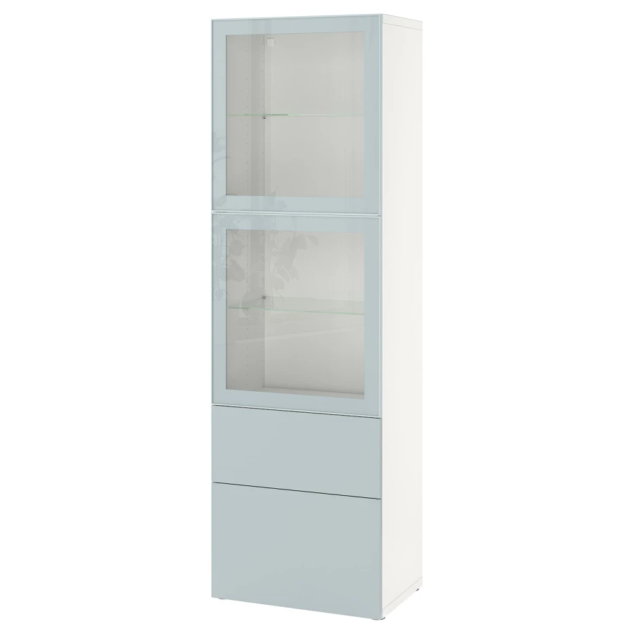 Книжный шкаф - BESTÅ/ BESTА IKEA/ БЕСТА/БЕСТО ИКЕА, 193х60 см, белый/светло-голубой (изображение №1)