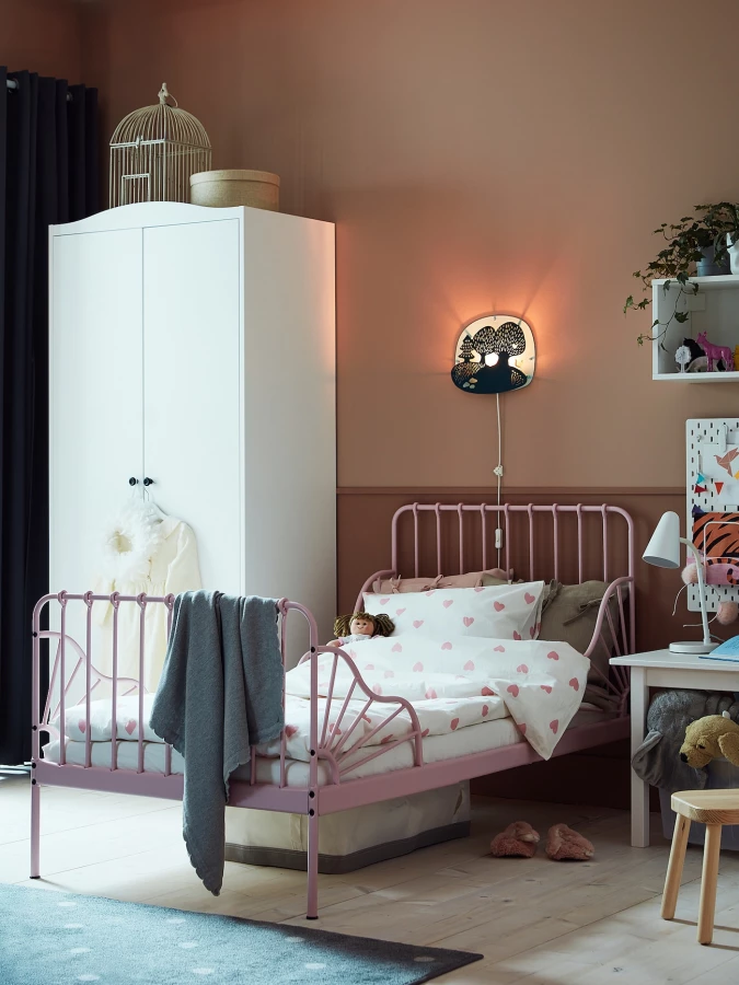 Кровать одноярусная - IKEA MINNEN/LURÖY, 80x200 см, розовый, ИКЕА (изображение №5)