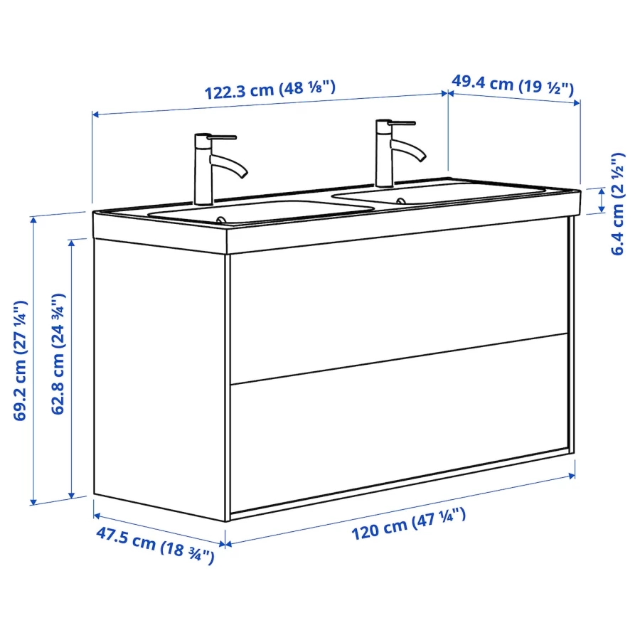 Тумба для ванной - TÄNNFORSEN / ORRSJÖN/ TАNNFORSEN / ORRSJОN IKEA/ ТАНФФОРСЕН/ОРРСЬЕН ИКЕА, 69х122 см, белый (изображение №6)