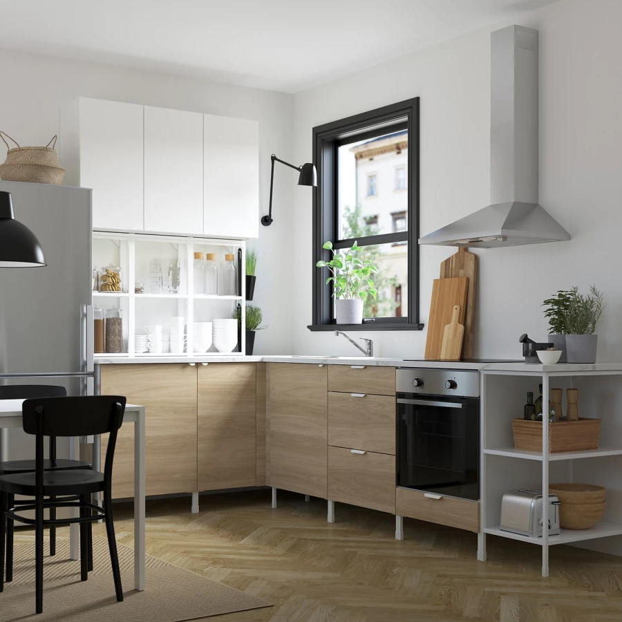 Угловая кухонная комбинация для хранения - ENHET  IKEA/ ЭНХЕТ ИКЕА, 168,5х290,5х75 см, белый/бежевый (изображение №2)