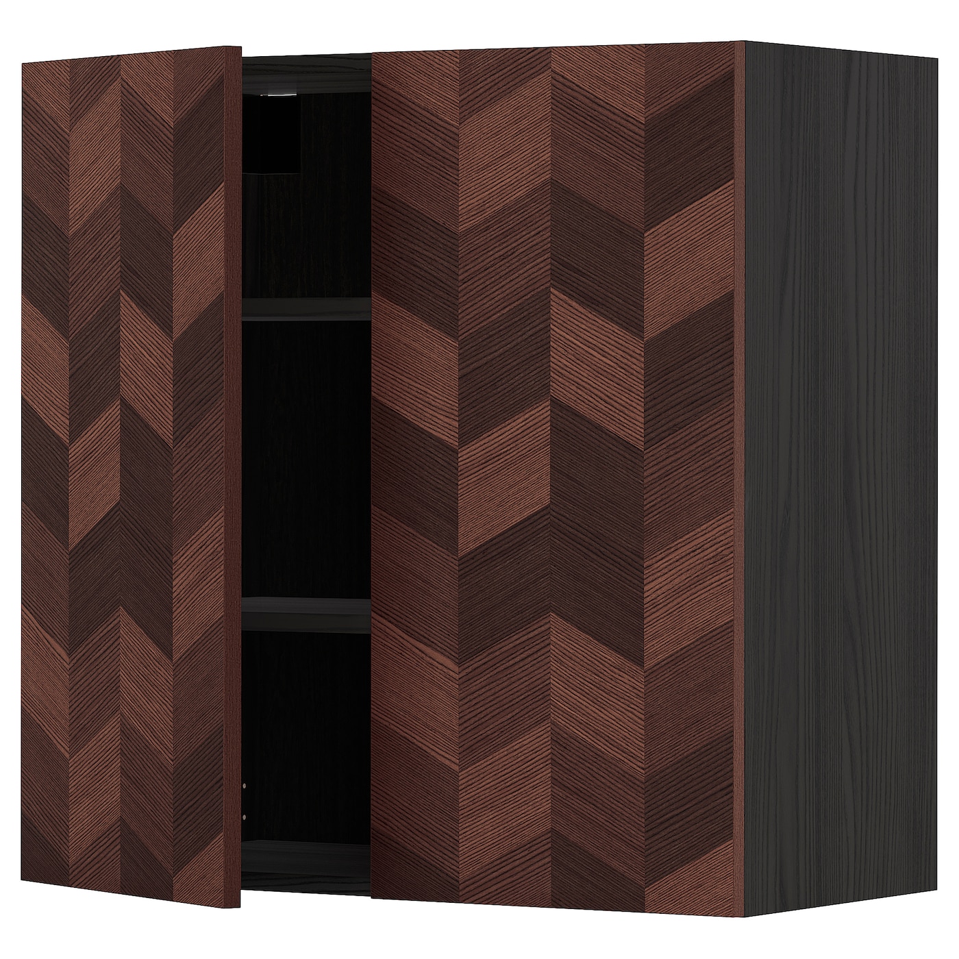Навесной шкаф с полками и  2 дверцы - METOD / MAXIMERA IKEA/  МЕТОД/МАКСИМЕРА ИКЕА, 80х80 см, черный/коричневый