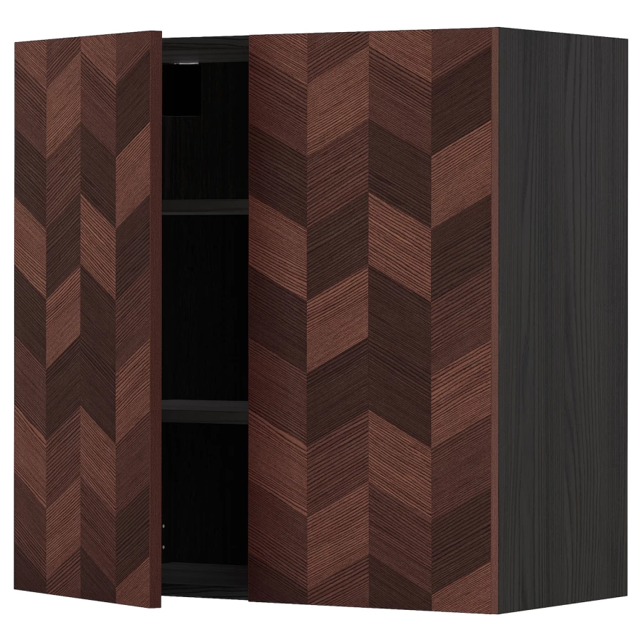 Навесной шкаф с полками и  2 дверцы - METOD / MAXIMERA IKEA/  МЕТОД/МАКСИМЕРА ИКЕА, 80х80 см, черный/коричневый (изображение №1)