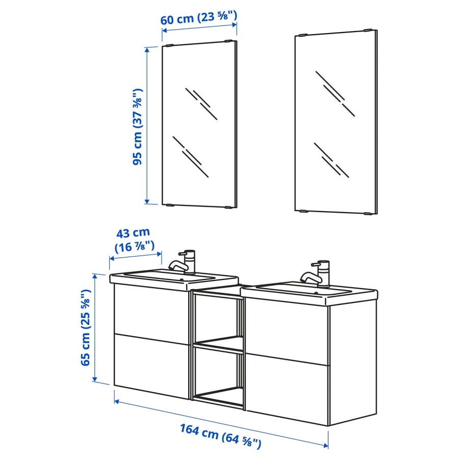 Комбинация для ванной - IKEA ENHET, 164х43х65 см, белый/имитация дуба, ЭНХЕТ ИКЕА (изображение №3)