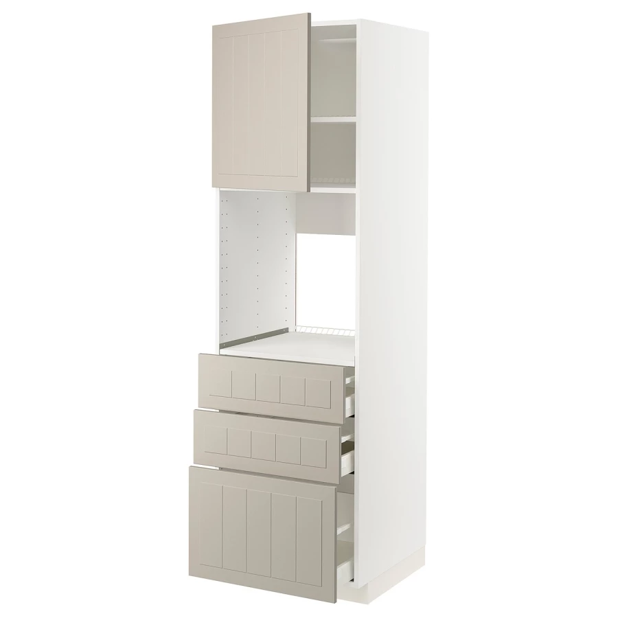 Высокий шкаф с ящиками - IKEA METOD/MAXIMERA/МЕТОД/МАКСИМЕРА ИКЕА, 200х60х60 см, белый/бежевый (изображение №1)