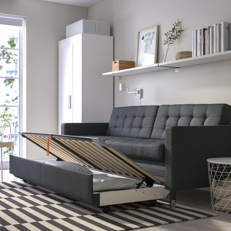 3-местный диван-кровать - IKEA LANDSKRONA, 84x92x223см, серый, ЛАНДСКРУНА ИКЕА (изображение №4)