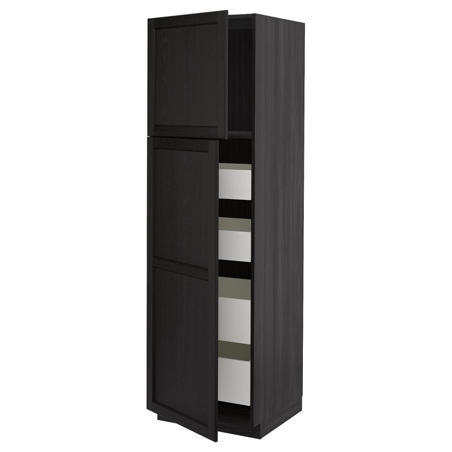 Высокий шкаф с ящиками - IKEA METOD/MAXIMERA/МЕТОД/МАКСИМЕРА ИКЕА, 200х60х60 см, черный (изображение №1)