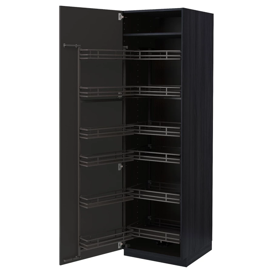 Высокий шкаф с выдвижной кладовой - IKEA METOD/МЕТОД ИКЕА, 60х60х200 см, черный (изображение №1)