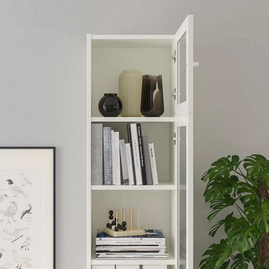 Книжный шкаф со стеклянной дверцей - BILLY/OXBERG IKEA/БИЛЛИ/ОКСБЕРГ ИКЕА, 30х40х237 см, белый (изображение №5)