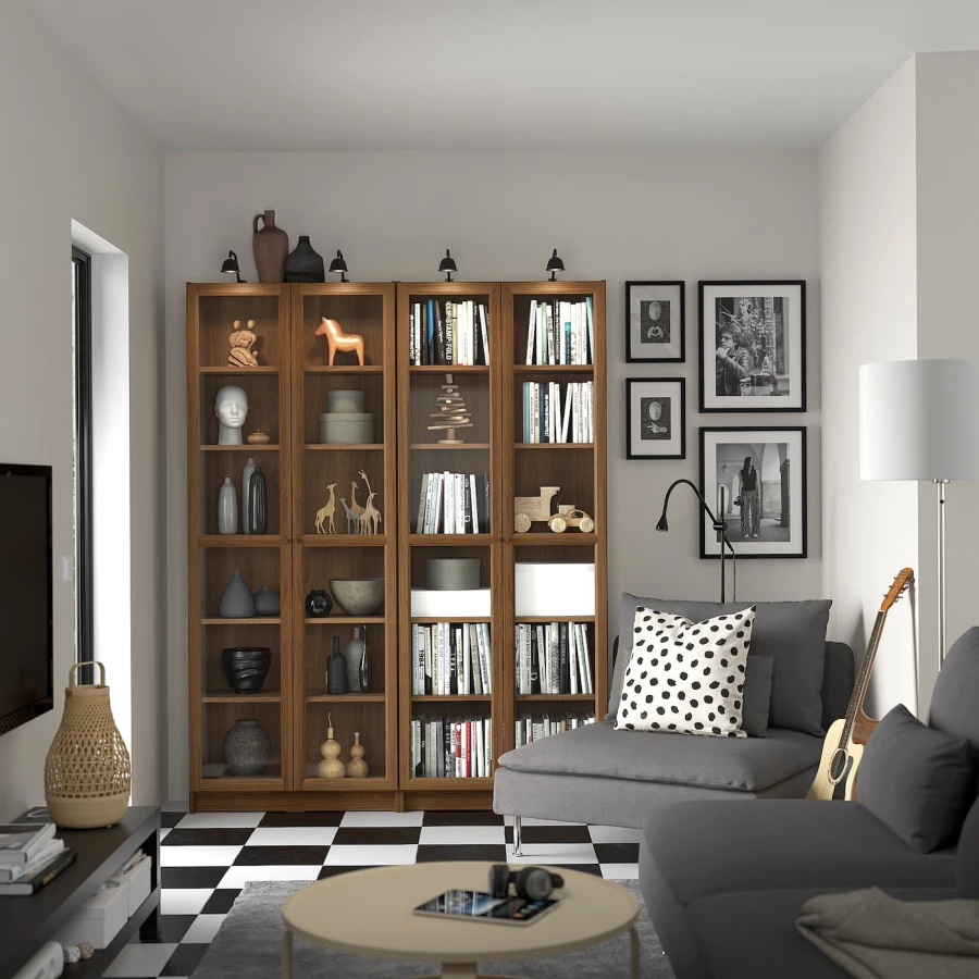 Книжный шкаф -  BILLY / OXBERG IKEA/ БИЛЛИ/ ОКСБЕРГ ИКЕА, 160х202 см,  темно-коричневый (изображение №2)