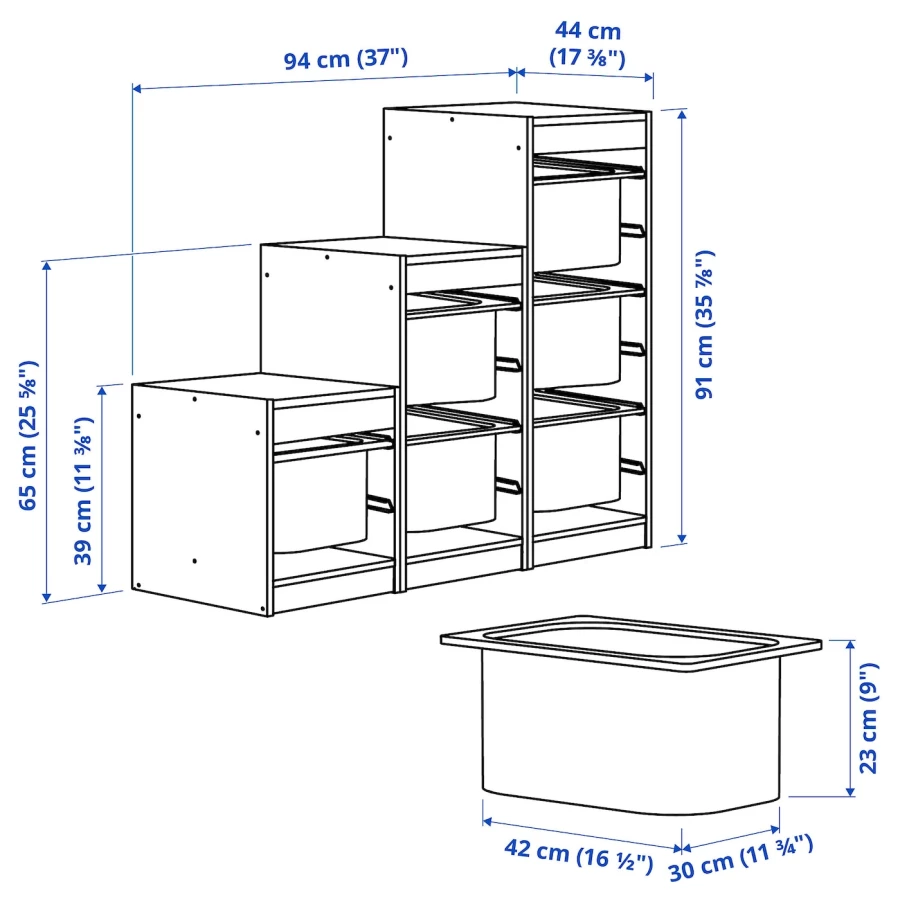 Полка с контейнерами - IKEA TROFAST/ ТРУФАСТ ИКЕА,  91x44x94см, сосна/зеленый (изображение №4)