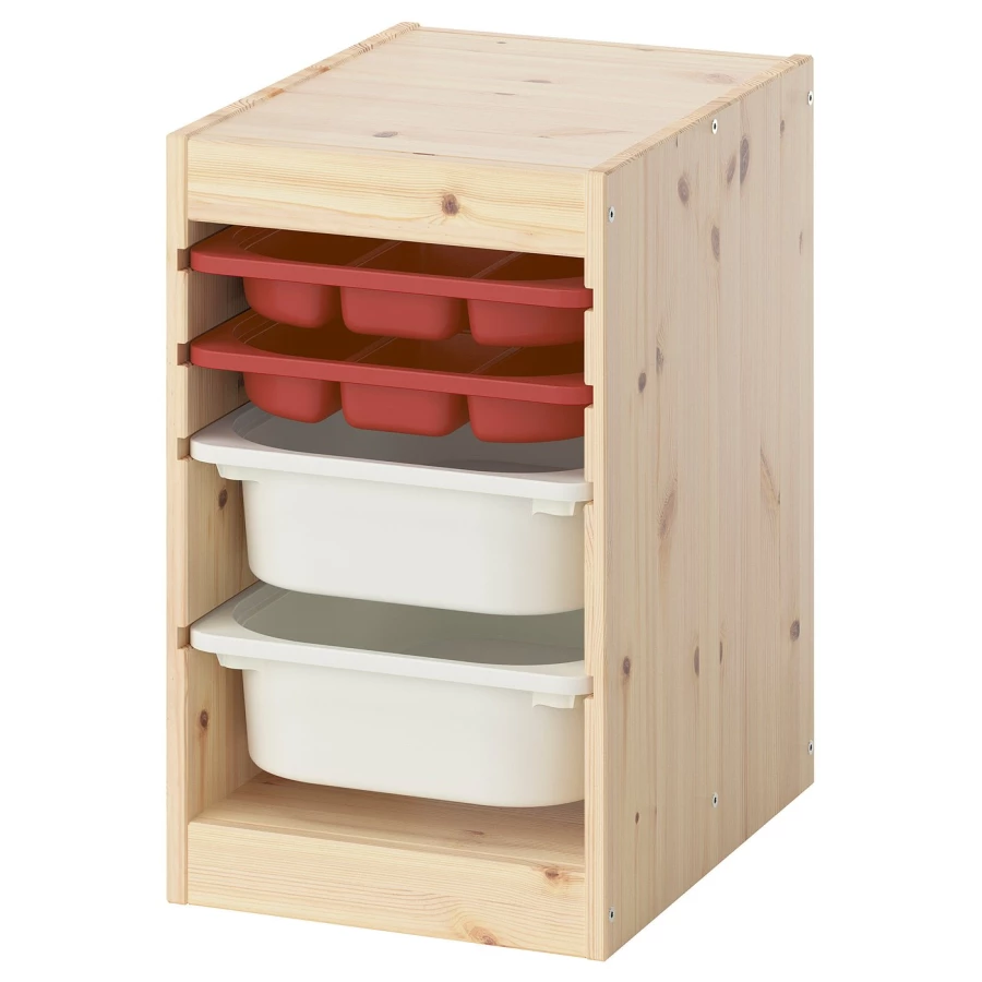 Шкаф с ящиком IKEA TROFAST/ТРУФАСТ ИКЕА, 34х44х52 см, под беленый дуб/белый/красный (изображение №1)