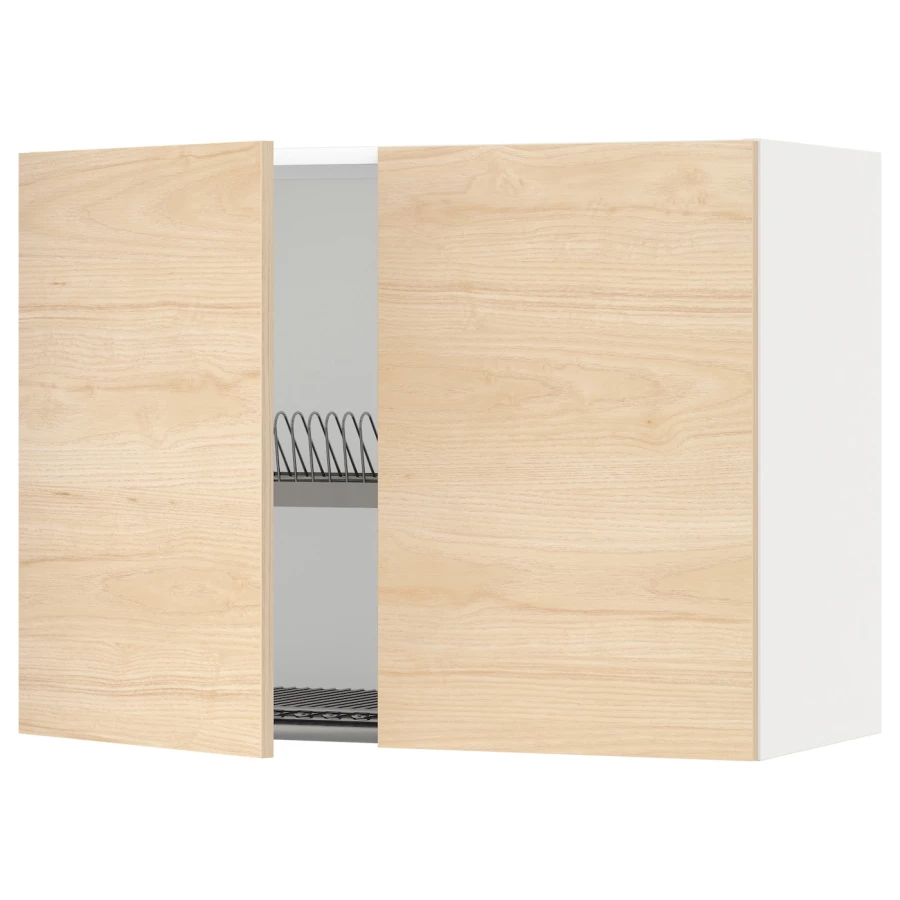 Навесной шкаф с сушилкой - METOD IKEA/ МЕТОД ИКЕА, 60х80 см, белый/под беленый дуб (изображение №1)