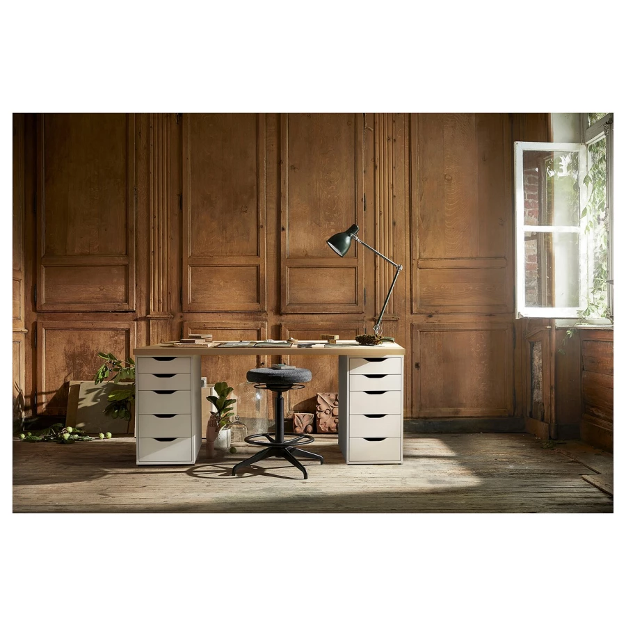 Письменный стол с ящиками - IKEA LAGKAPTEN/ALEX, 140х60 см, под беленый дуб/белый, ЛАГКАПТЕН/АЛЕКС ИКЕА (изображение №4)