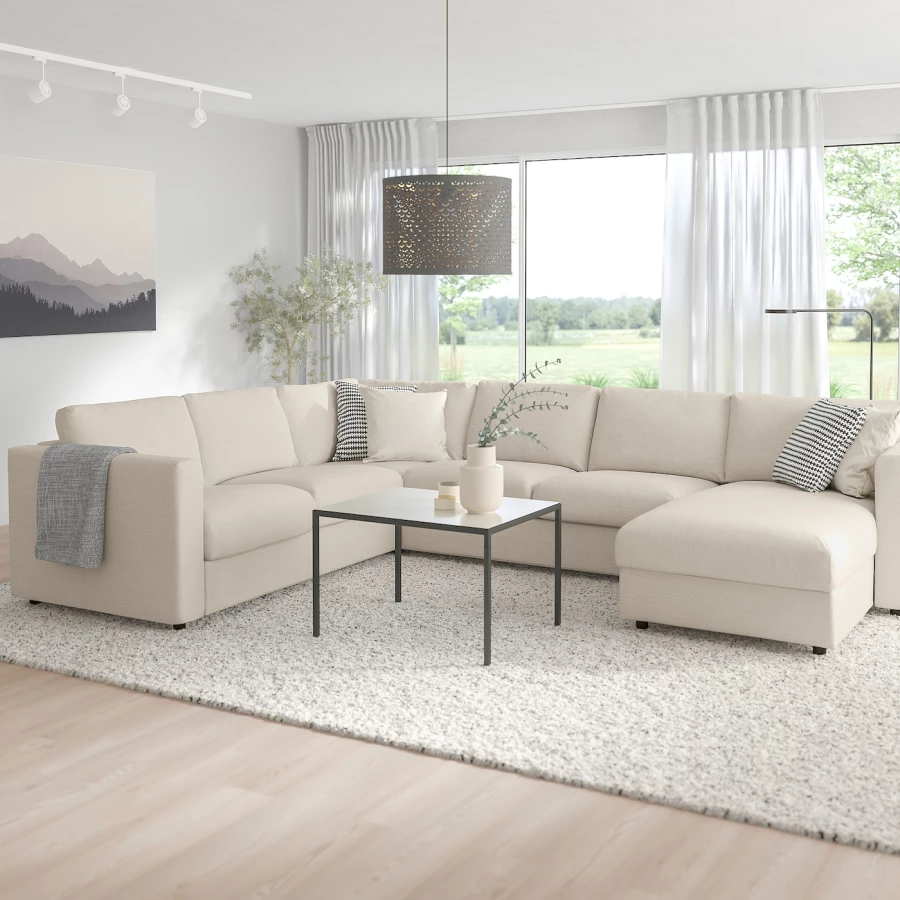 Угловой диван-кровать с шезлонгом - IKEA VIMLE/ВИМЛЕ ИКЕА, 249/349х83х164 см, белый (изображение №2)