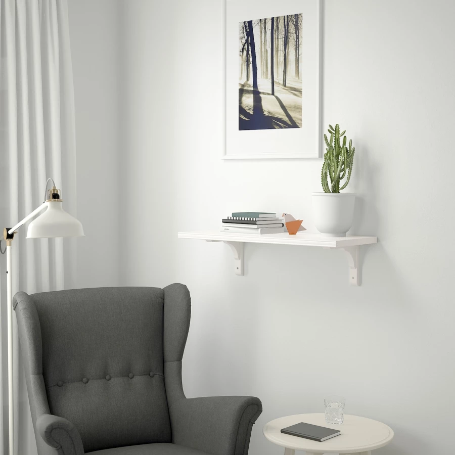 Полка настенная - BERGSHULT/RAMSHULT IKEA/БЕРГСХУЛЬТ/ РАМСГУЛЬТ ИКЕА, 80x30 см, белая (изображение №3)
