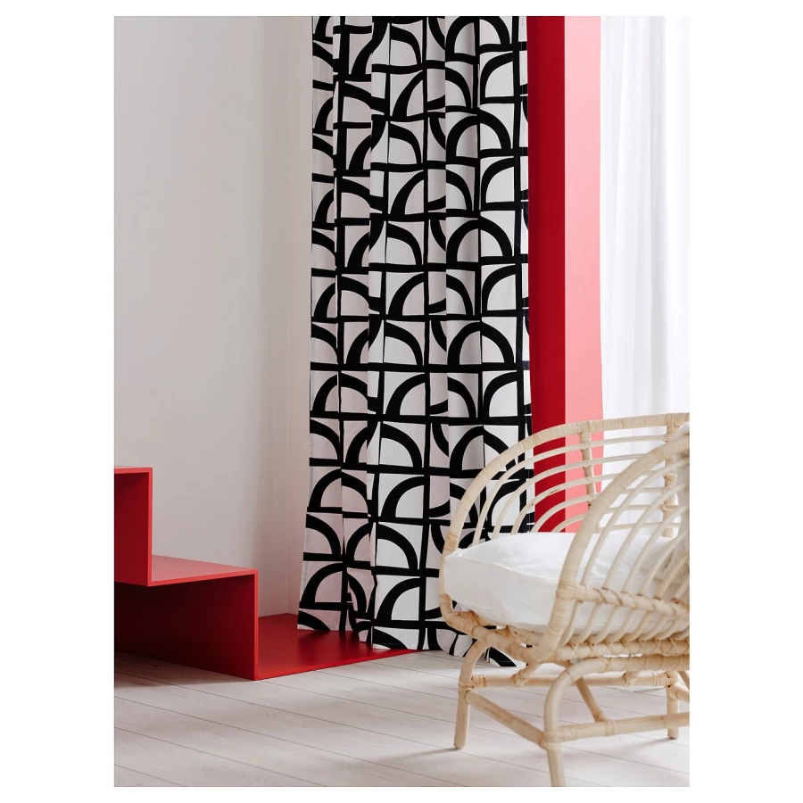 Штора, 2 шт. - IKEA VINTEROXBÄR/VINTEROXBAR, 300х145 см, белый/черный, ВИНТЕРОКСБОР ИКЕА (изображение №2)