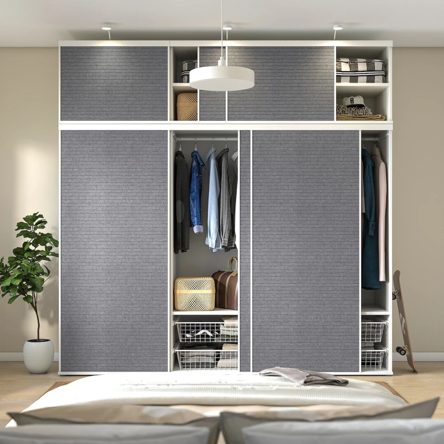 Шкаф с 6 раздвижными дверцами - IKEA PLATSA/ПЛАТСА ИКЕА, 57х180х221,1 см, белый/темно-серый (изображение №4)