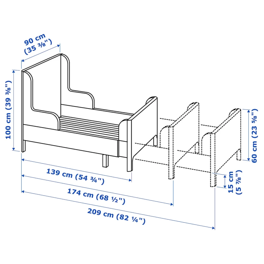 Кровать одноярусная - IKEA BUSUNGE/БУСУНГЕ ИКЕА, 80x200 см, белый (изображение №4)