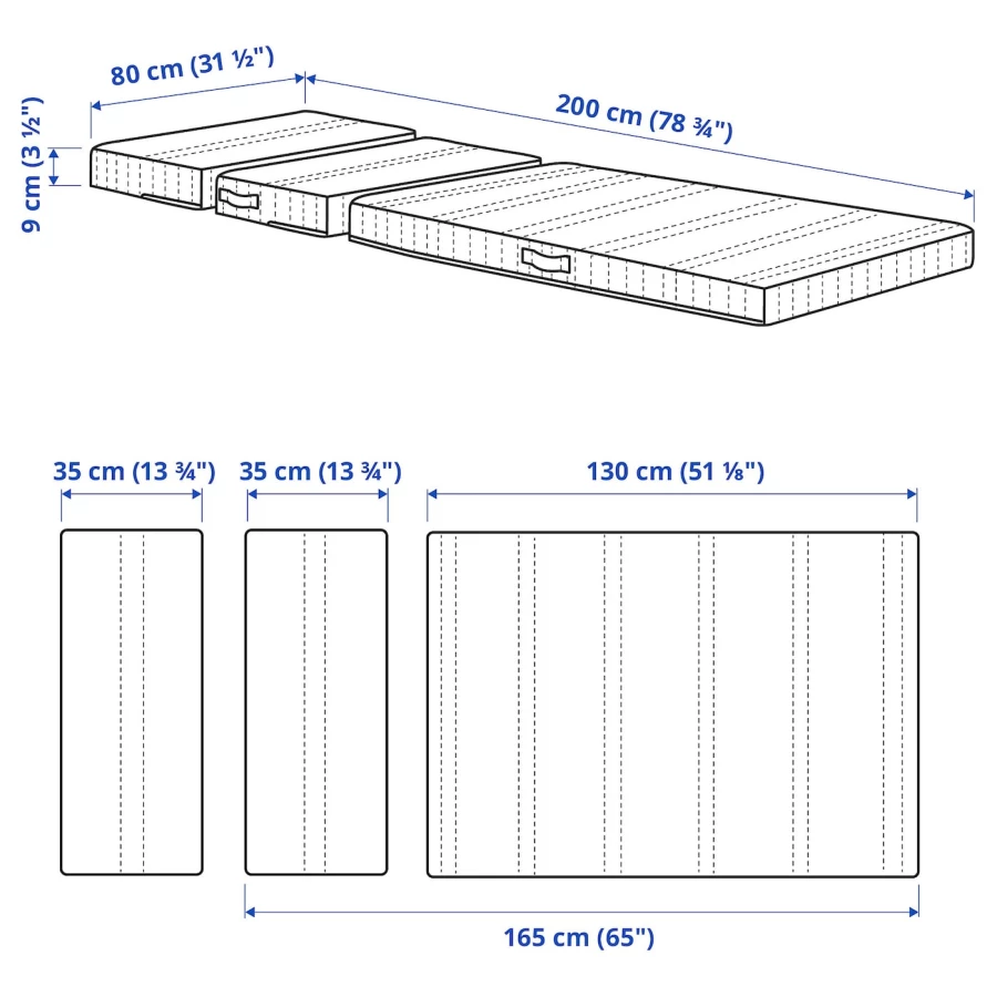 Матрас для раздвижной кровати - NATTSMYG IKEA/ НАТТСМИГ ИКЕА, 80х200 см, белый (изображение №8)